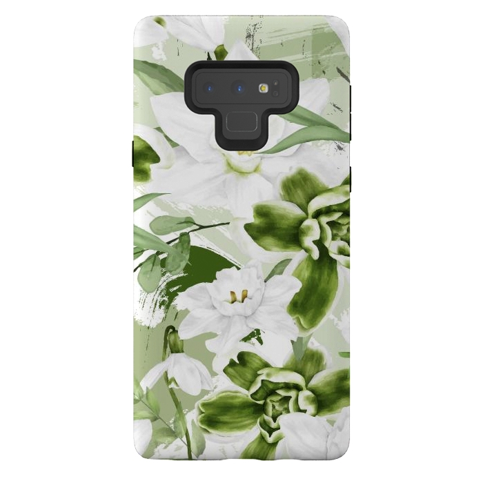 Galaxy Note 9 StrongFit White Watercolor Flowers 1 by Bledi
