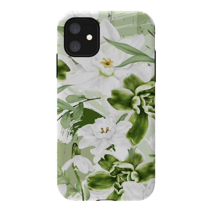 iPhone 11 StrongFit White Watercolor Flowers 1 by Bledi