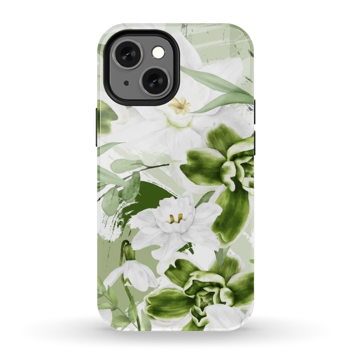 iPhone 12 mini StrongFit White Watercolor Flowers 1 by Bledi