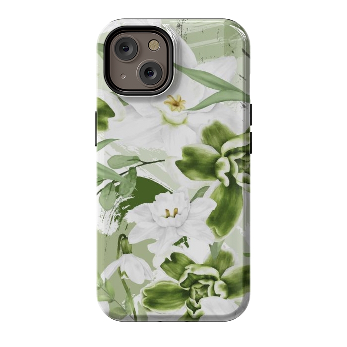 iPhone 14 StrongFit White Watercolor Flowers 1 by Bledi