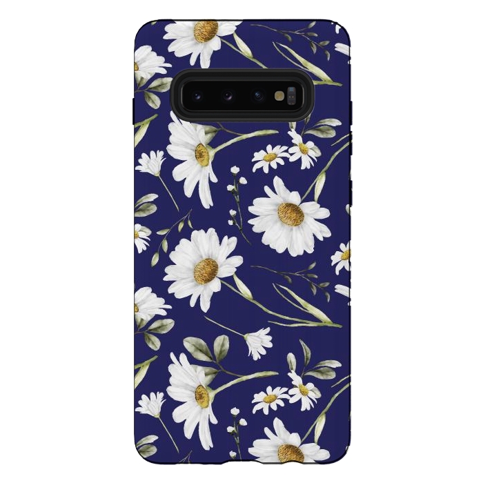 Galaxy S10 plus StrongFit White Watercolor Flowers 2 by Bledi