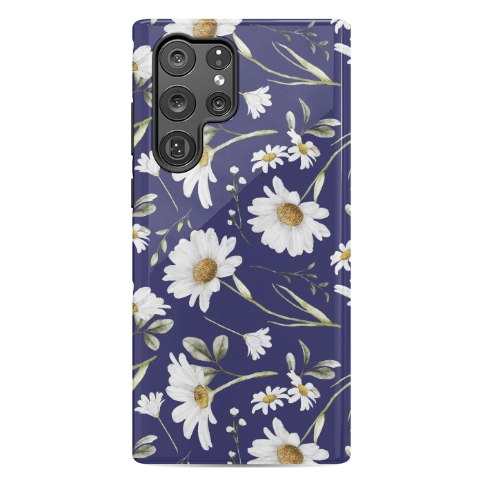 Galaxy S22 Ultra StrongFit White Watercolor Flowers 2 by Bledi