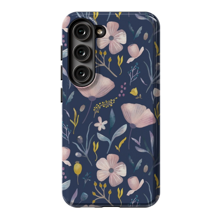 Galaxy S23 StrongFit Delicate Pastel Floral on Blue by Noonday Design
