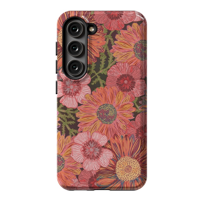 Galaxy S23 StrongFit Retro Pink Daisies by Lotti Brown