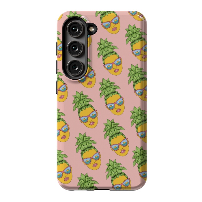 Galaxy S23 StrongFit Pineapple Girl Pattern Pink by Coffee Man