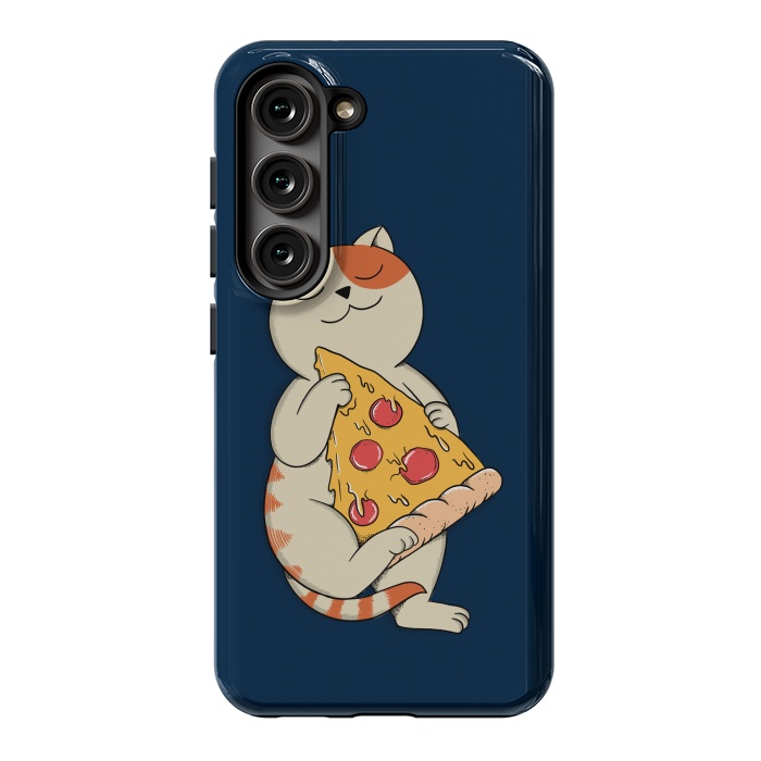 Galaxy S23 StrongFit Cat and Pizza Blue by Coffee Man
