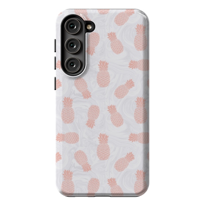 Galaxy S23 Plus StrongFit Pink Pineapples on White Marble by Julie Erin Designs