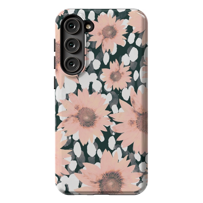 Galaxy S23 Plus StrongFit Pink flower petals and paint dots by Oana 