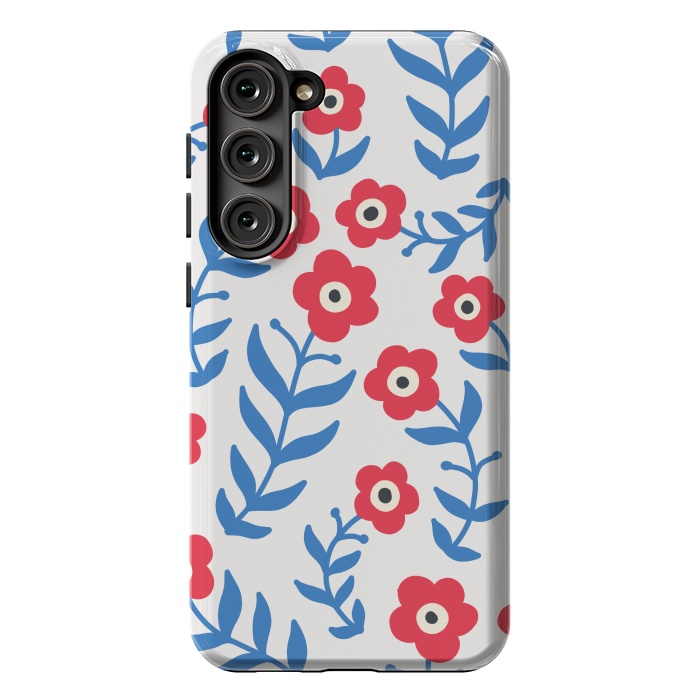 Galaxy S23 Plus StrongFit Red flowers and blue leaves by Winston