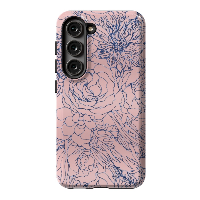 Galaxy S23 StrongFit Stylish Metallic Navy Blue and Pink Floral Design by InovArts