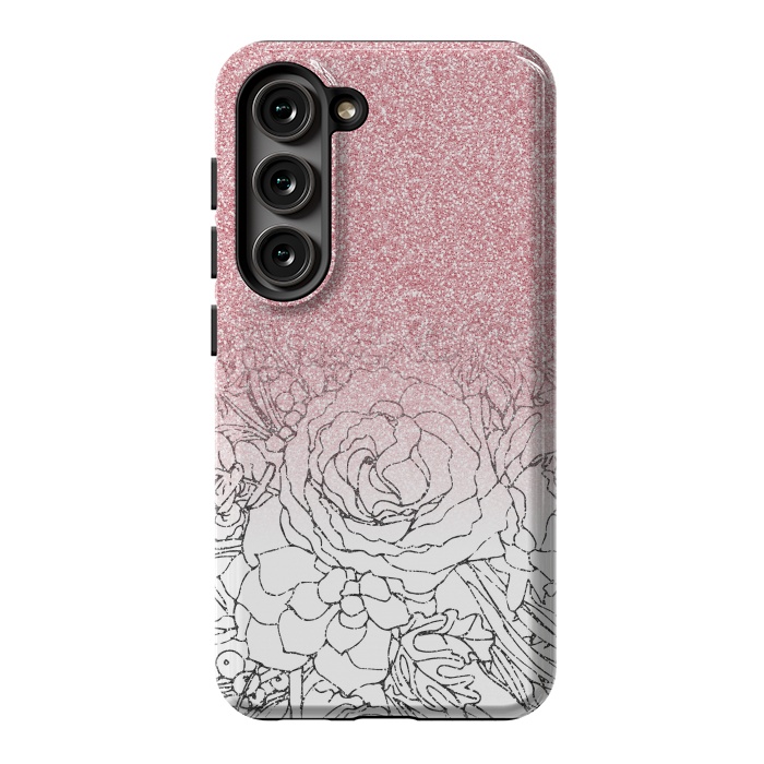 Galaxy S23 StrongFit Elegant Floral Doodles Pink Gradient Glitter Image by InovArts