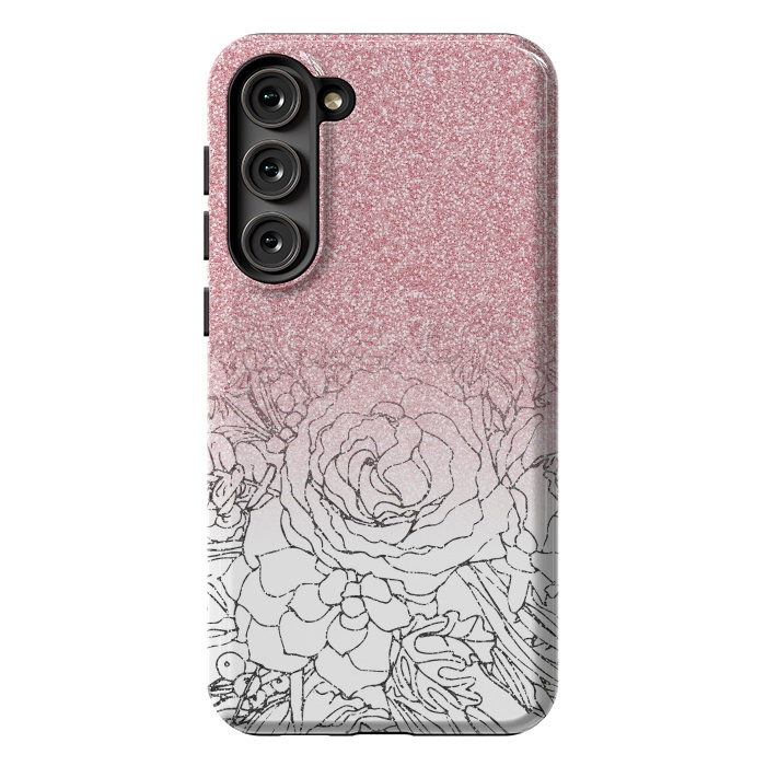 Galaxy S23 Plus StrongFit Elegant Floral Doodles Pink Gradient Glitter Image by InovArts
