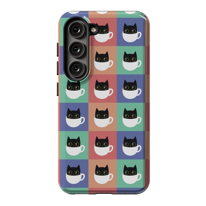 Galaxy S23 StrongFit Coffee  cat pattern by Laura Nagel