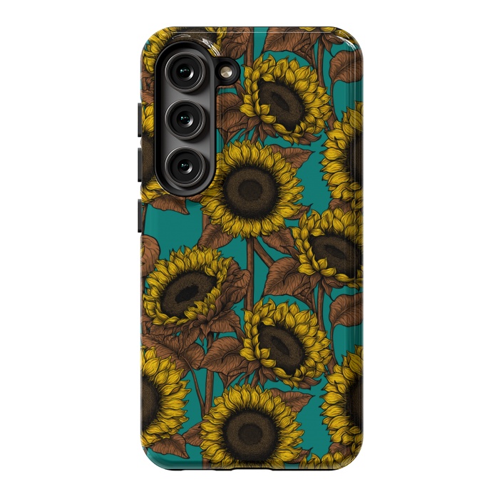 Galaxy S23 StrongFit Sunflowers on turquoise by Katerina Kirilova