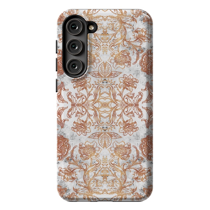 Galaxy S23 Plus StrongFit Elegant golden line art flowers on white marble by Oana 