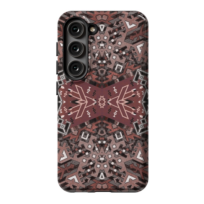 Galaxy S23 StrongFit Ethnic geometric pattern in autumnal brown by Oana 