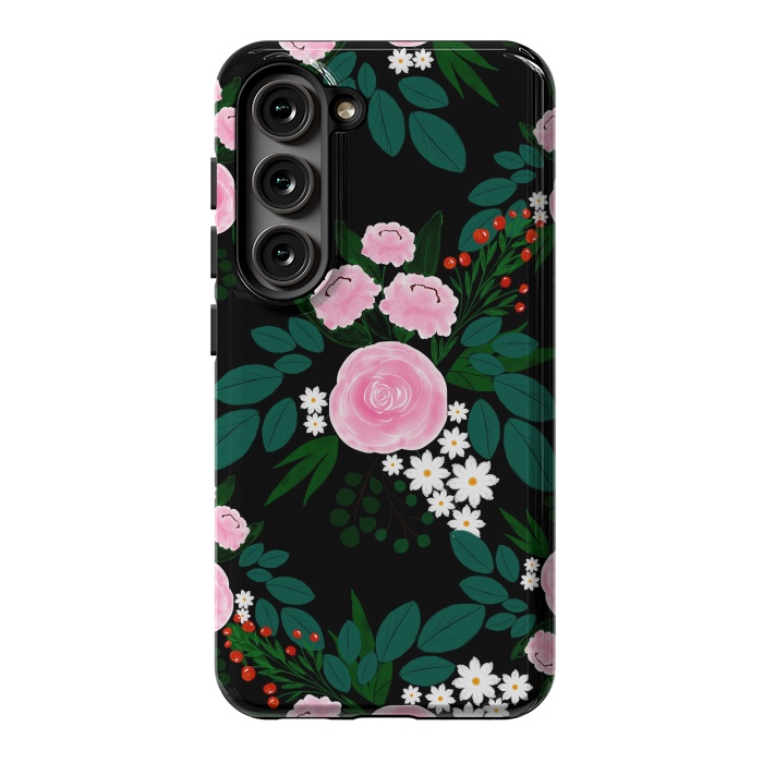 Galaxy S23 StrongFit Elegant Pink and white Floral watercolor Paint  by InovArts