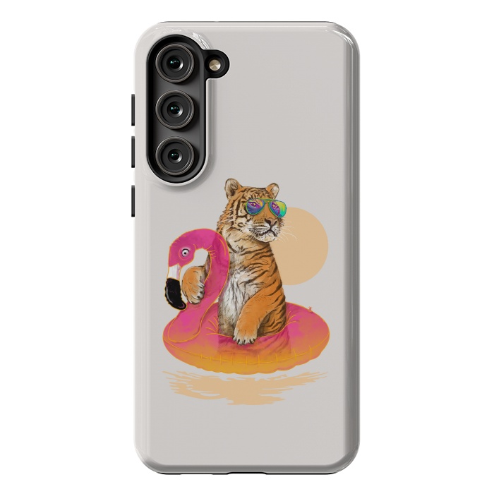 Galaxy S23 Plus StrongFit Chillin Flamingo Tiger by 38 Sunsets