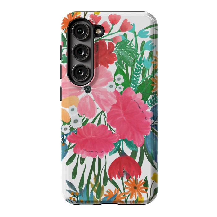 Galaxy S23 StrongFit Trendy Pink watercolor Floral Bouquet White Design by InovArts