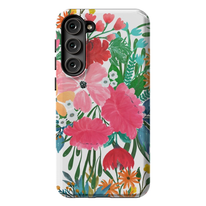 Galaxy S23 Plus StrongFit Trendy Pink watercolor Floral Bouquet White Design by InovArts
