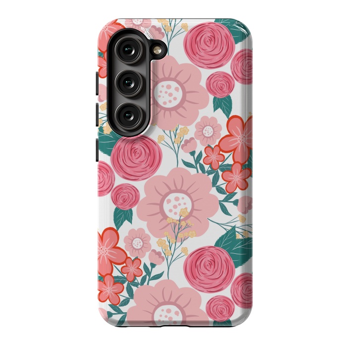 Galaxy S23 StrongFit Cute girly pink Hand Drawn Flowers design by InovArts