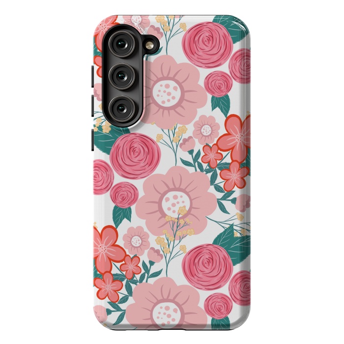 Galaxy S23 Plus StrongFit Cute girly pink Hand Drawn Flowers design by InovArts