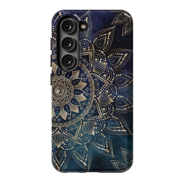 Galaxy S23 StrongFit Elegant Gold Mandala Blue Galaxy Design by InovArts
