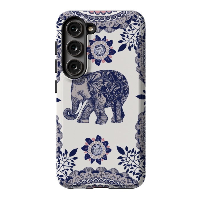 Galaxy S23 StrongFit Floral Elephant by Rose Halsey