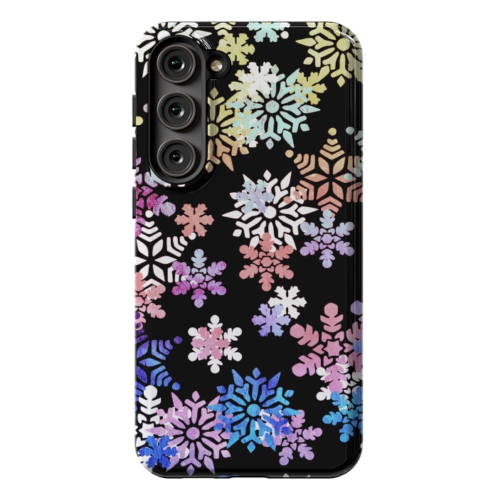 Galaxy S23 Plus StrongFit Rainbow colourful snowflakes Christmas pattern by Oana 