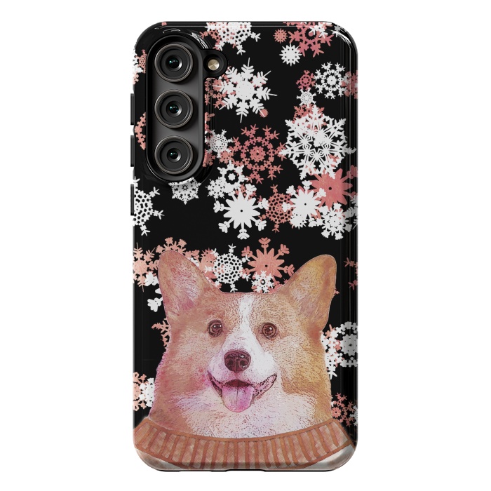 Galaxy S23 Plus StrongFit Cute corgi and white rose gold snowflakes by Oana 
