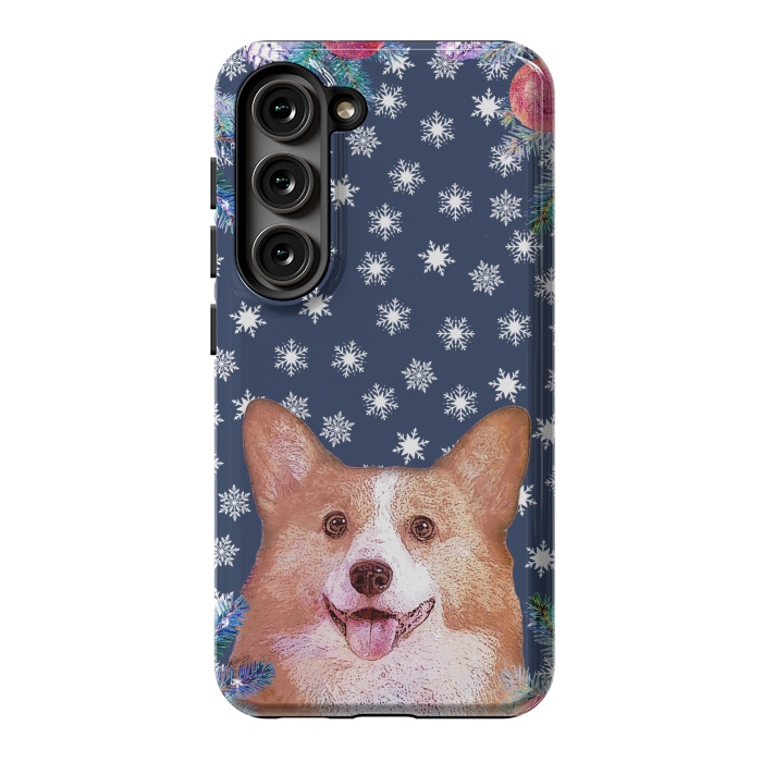 Galaxy S23 StrongFit Corgi, snowflakes and winter decorations by Oana 