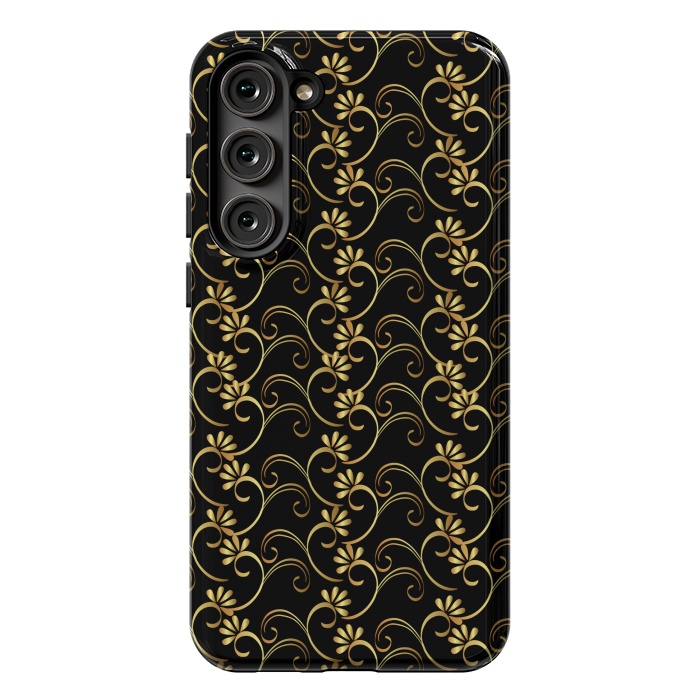 Galaxy S23 Plus StrongFit golden black floral pattern by MALLIKA