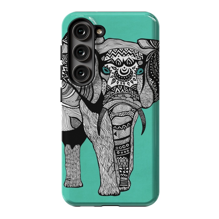 Galaxy S23 StrongFit Turquoise Elephant by Pom Graphic Design