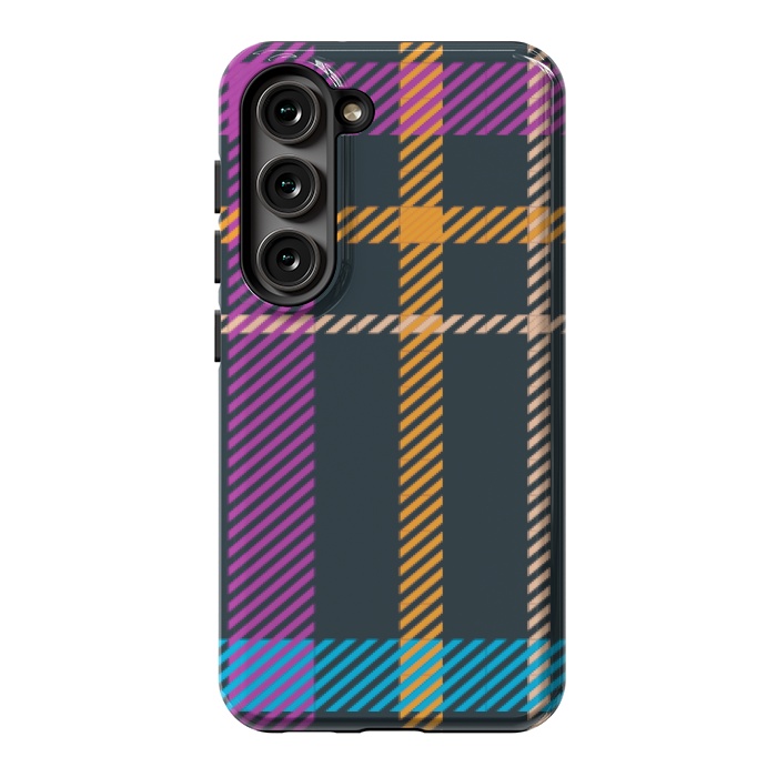 Galaxy S23 StrongFit tartan black orange purple by haroulita