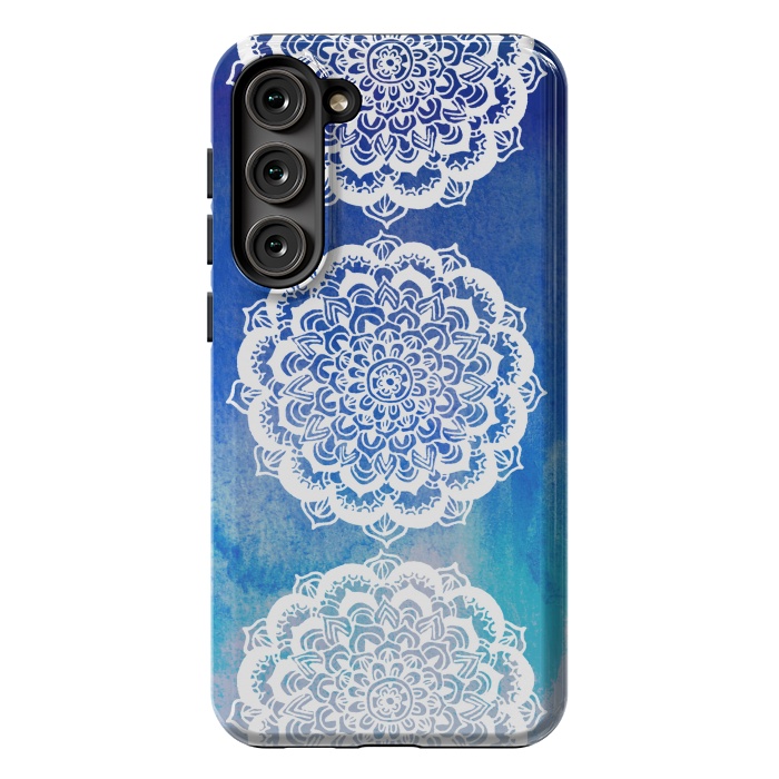 Galaxy S23 Plus StrongFit Intricate Mandala on Watercolor Blue by Tangerine-Tane