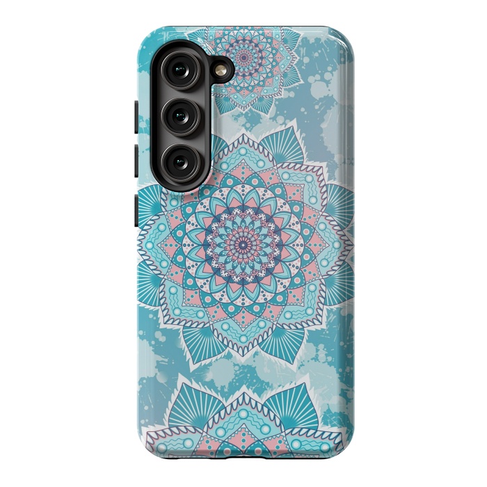 Galaxy S23 StrongFit Flower mandala turquoise blue by Jms