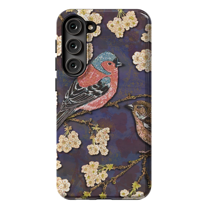 Galaxy S23 Plus StrongFit Chaffinches in Cherry Blossom by Lotti Brown