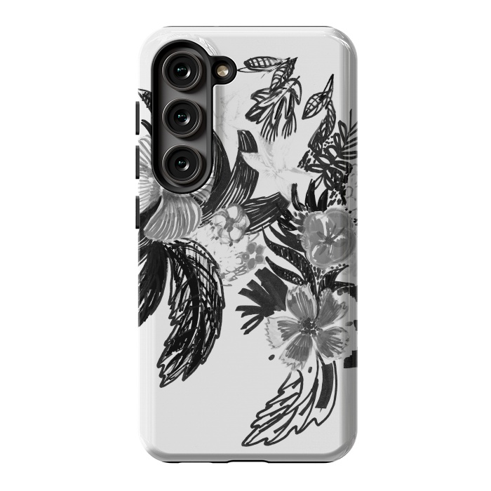 Galaxy S23 StrongFit Black ink sketched flowers by Oana 