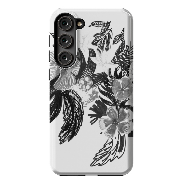 Galaxy S23 Plus StrongFit Black ink sketched flowers by Oana 
