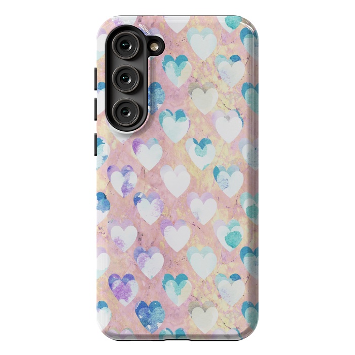 Galaxy S23 Plus StrongFit Pastel painted hearts on pink marble Valentine by Oana 