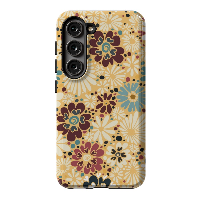Galaxy S23 StrongFit 70s Valentine Flowers in Blue and Yellow by Paula Ohreen