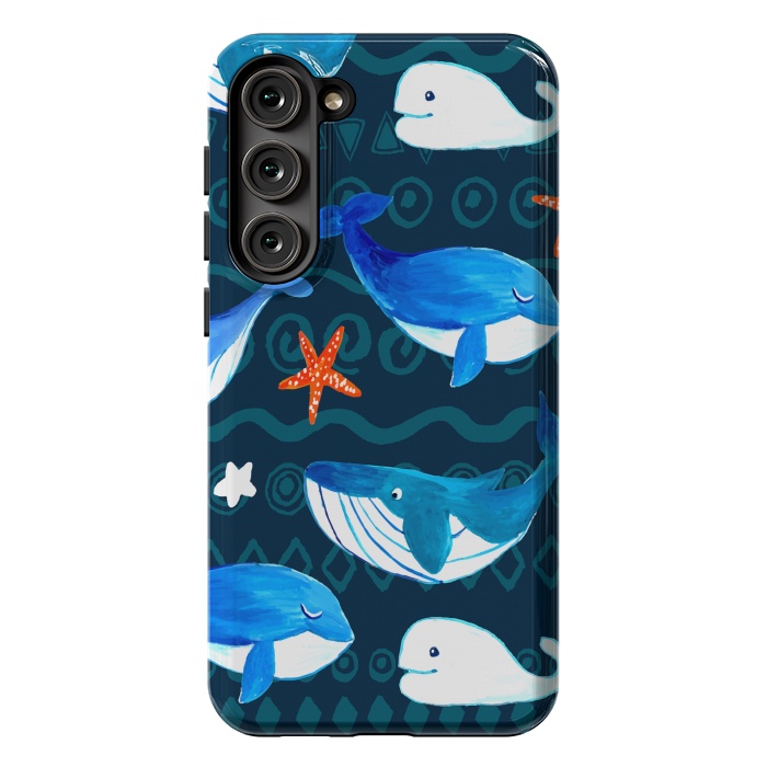 Galaxy S23 Plus StrongFit watercolor whales by haroulita