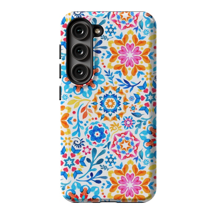 Galaxy S23 StrongFit Watercolor Kaleidoscope Floral - brights by Micklyn Le Feuvre