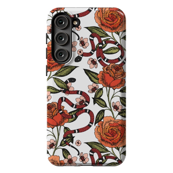 Galaxy S23 Plus StrongFit Roses and snake. White pattern by Julia Badeeva