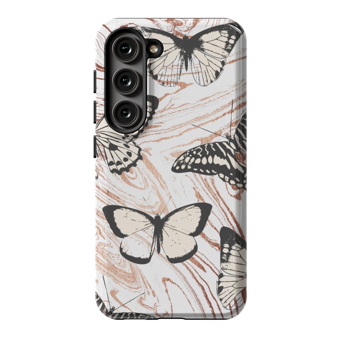 Galaxy S23 StrongFit Butterflies and gold painted marble by Oana 