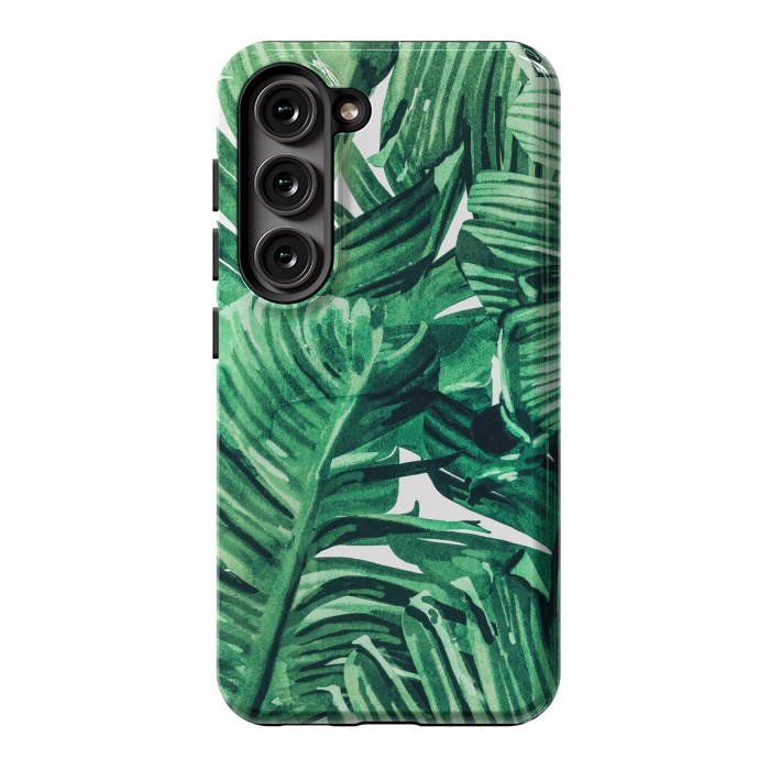 Galaxy S23 StrongFit Tropical State of Mind | Watercolor Palm Banana Leaves Painting | Botanical Jungle Bohemian Plants by Uma Prabhakar Gokhale