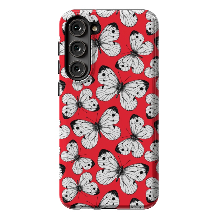 Galaxy S23 Plus StrongFit Cabbage butterfly pattern on red by Katerina Kirilova