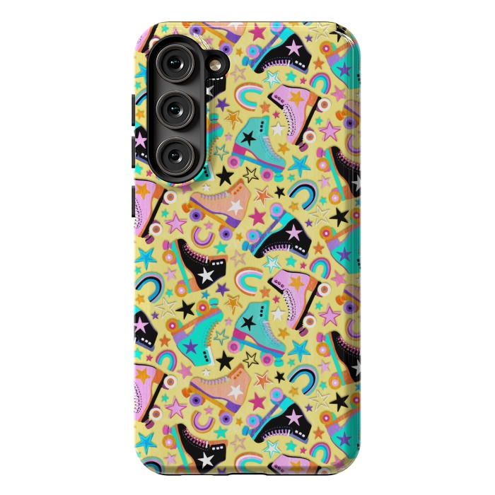 Galaxy S23 Plus StrongFit Retro Roller Skates on Yellow by Micklyn Le Feuvre