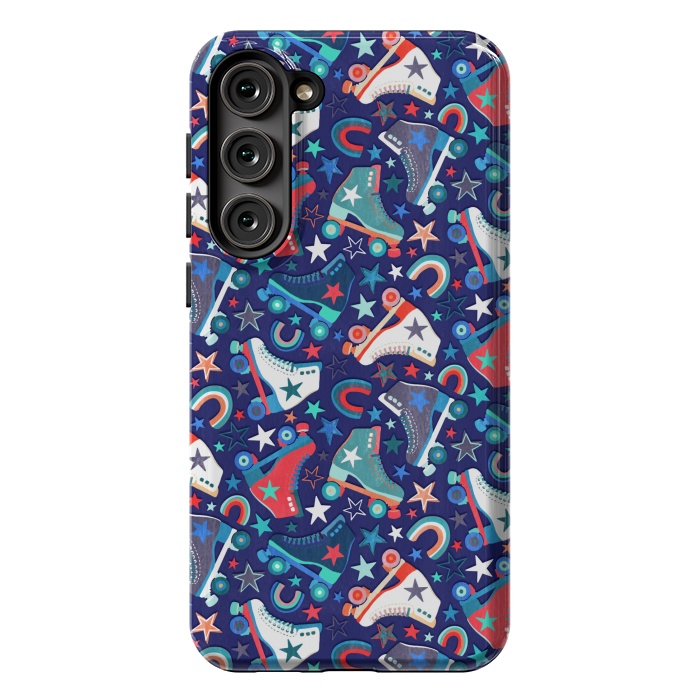 Galaxy S23 Plus StrongFit Red, White and Blue Retro Roller Skates by Micklyn Le Feuvre