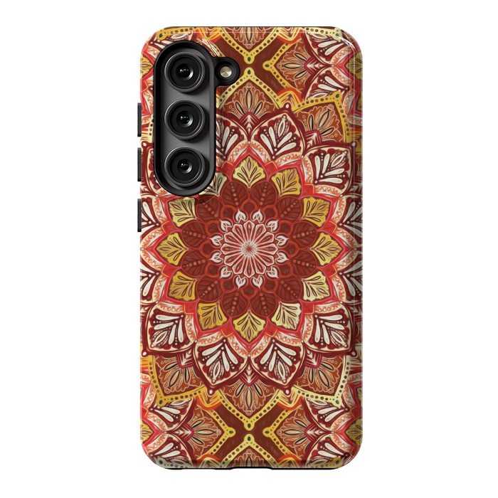Galaxy S23 StrongFit Boho Mandala in Rust Red and Faux Gold by Micklyn Le Feuvre